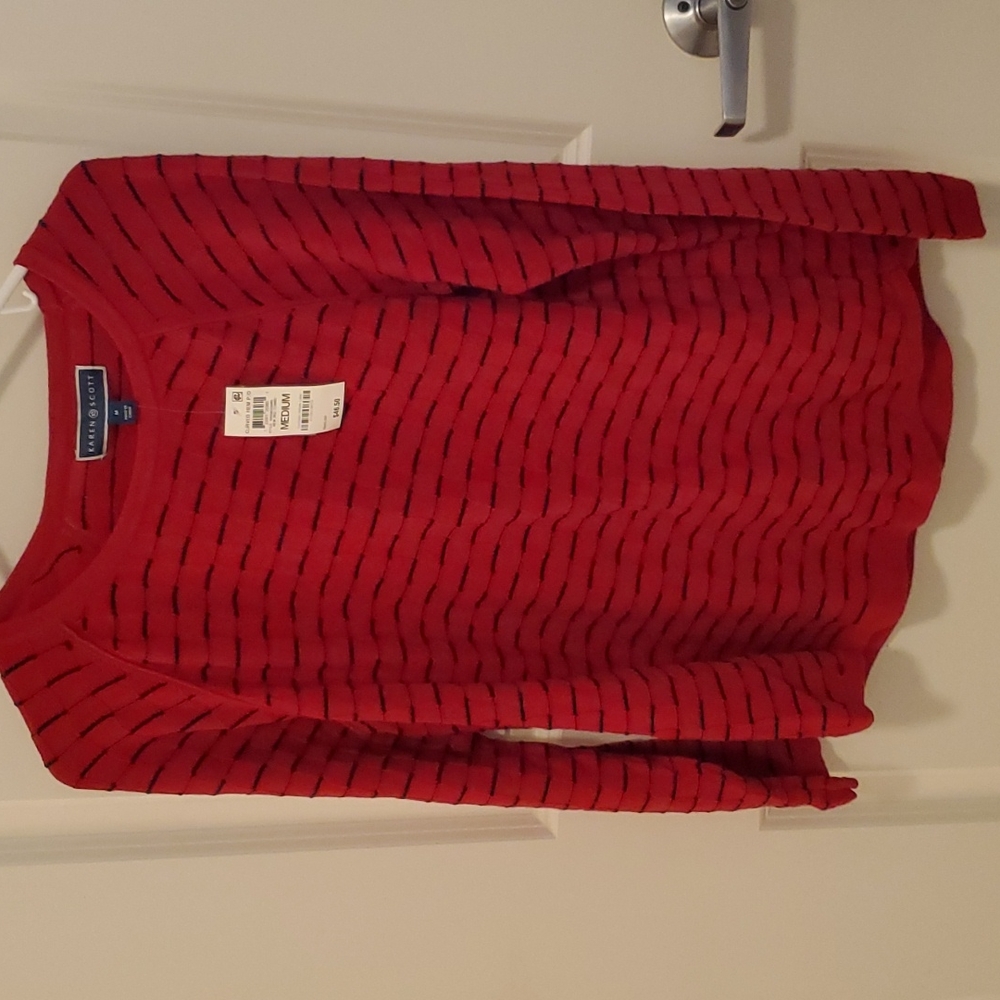 Karen Scott Red and black striped long sleeve sweater size: Medium